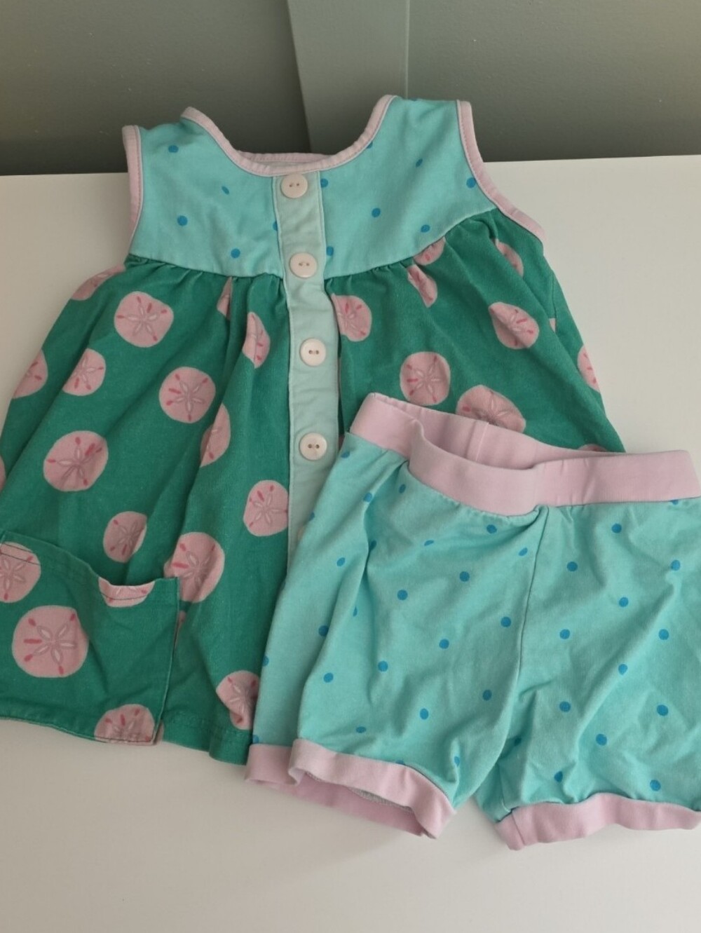 SweetHoney Green & Blue Sand Dollar Outfit Set 3t
